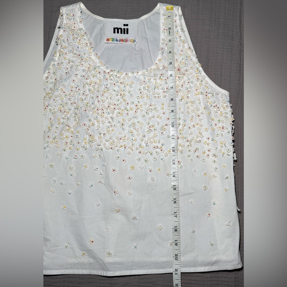 Mii Embroidered Beaded Floral Tank Top Cotton Handmade S - Picture 12 of 12
